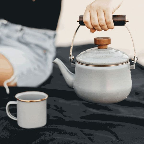 camping teapot white