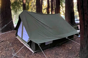 pup tent in woods