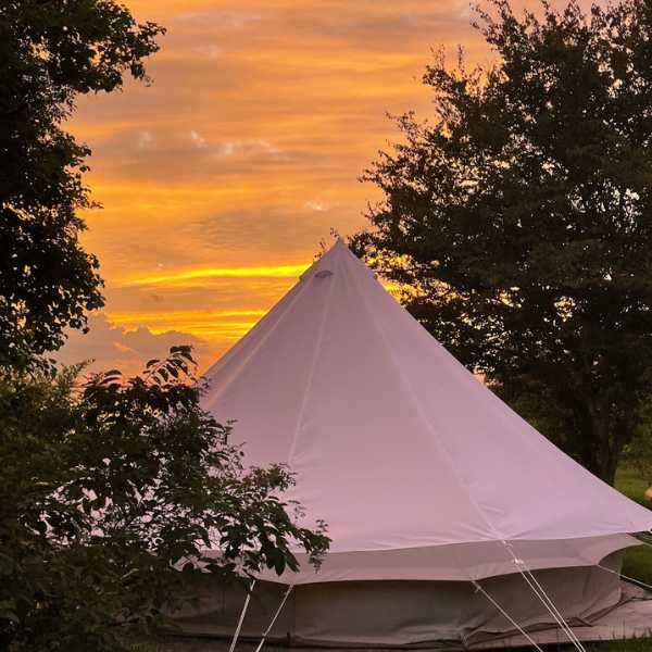 bell tent fly cover on canvas tent