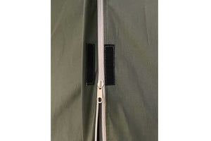 zipper of green canvas tent