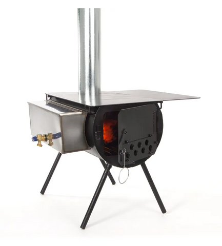 a black steel hot tent stove 